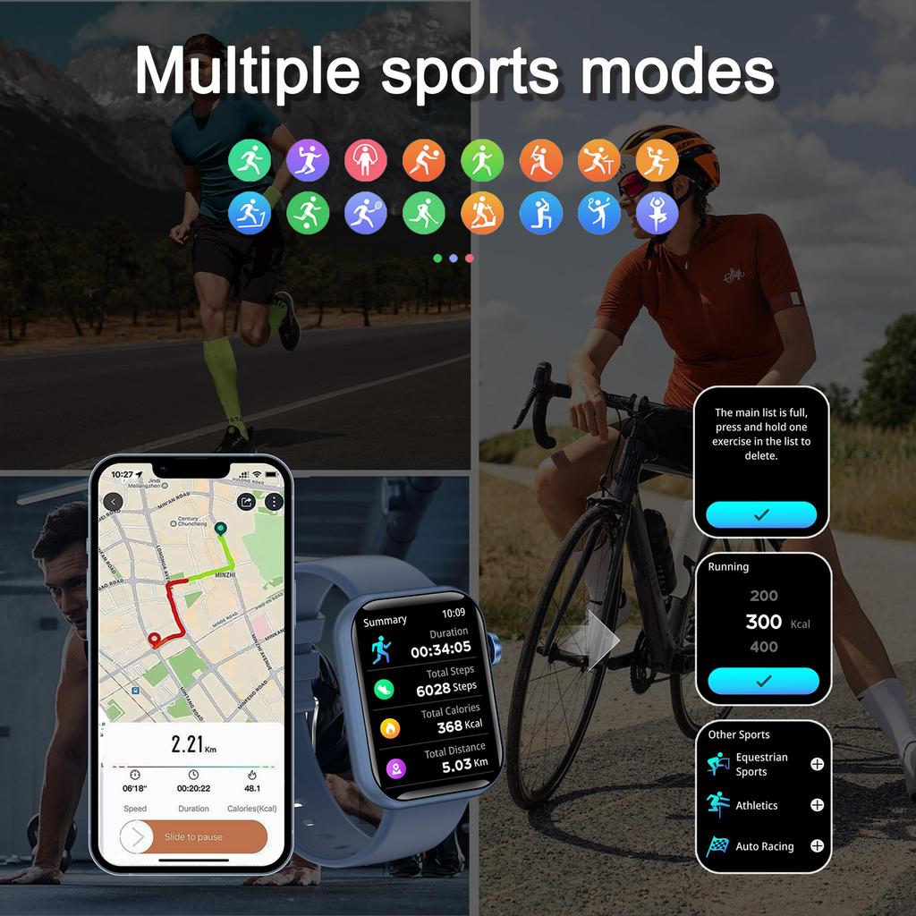 Smart watch, QTLLBT, sports, message reminder, answering calls, sports date alarm, weather forecast tracker, multi-function square watch dial