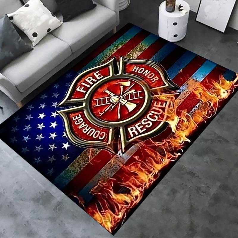 Firefighter Fire Rescue Carpet Rug for Living Room Bedroom Home Sofa Decoration,Kids play Non-slip Floor Mat