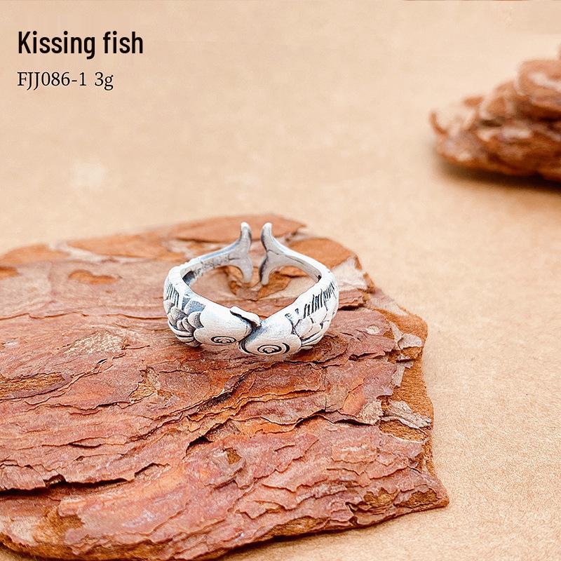Sterling Silver Lotus & Koi Retro Adjustable Ring - Good Luck Design