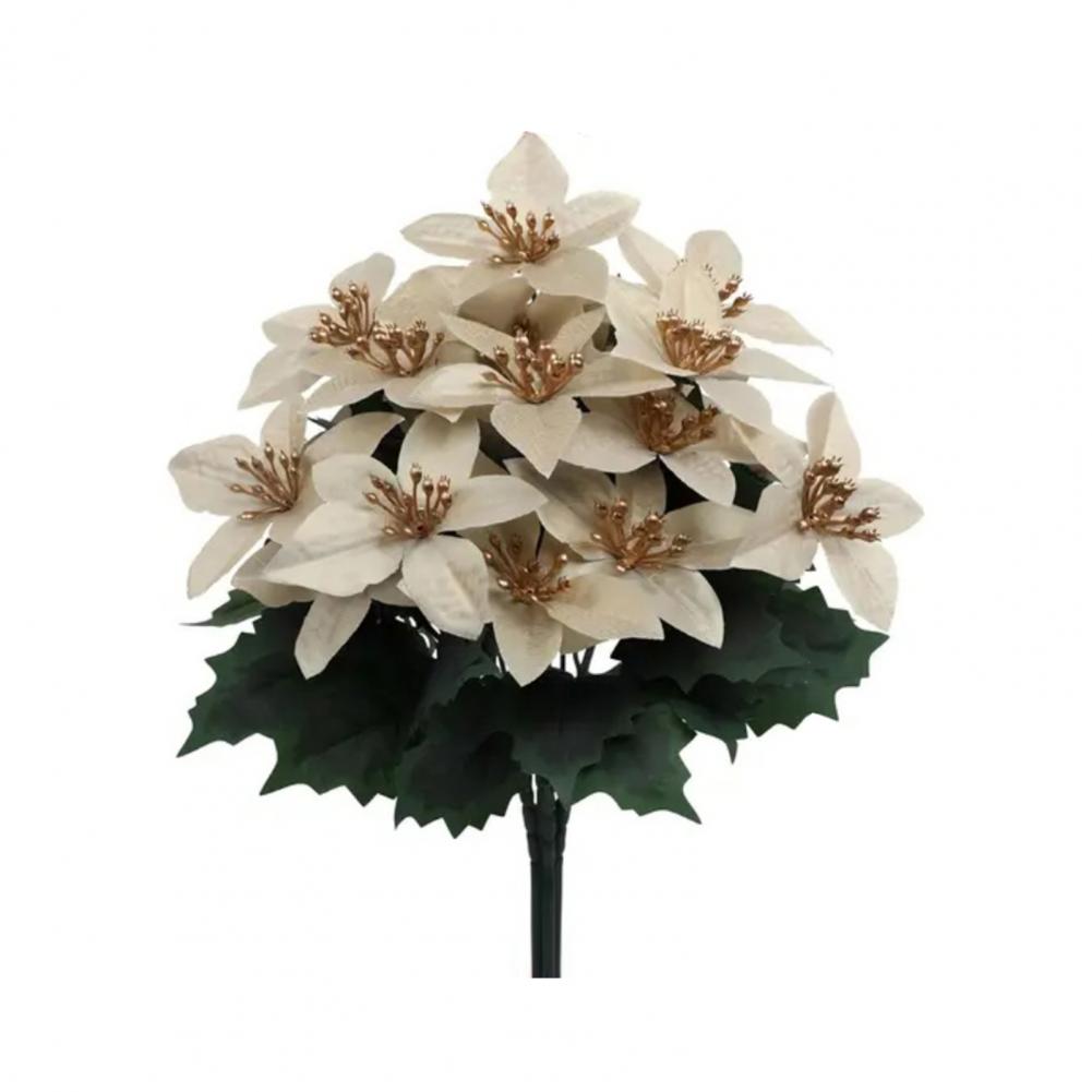 4 Fork Simulated Flowers Simulation Flowers Decor Elegant Artificial Poinsettia Bouquet with Green Leaves Uv Resistant for Home