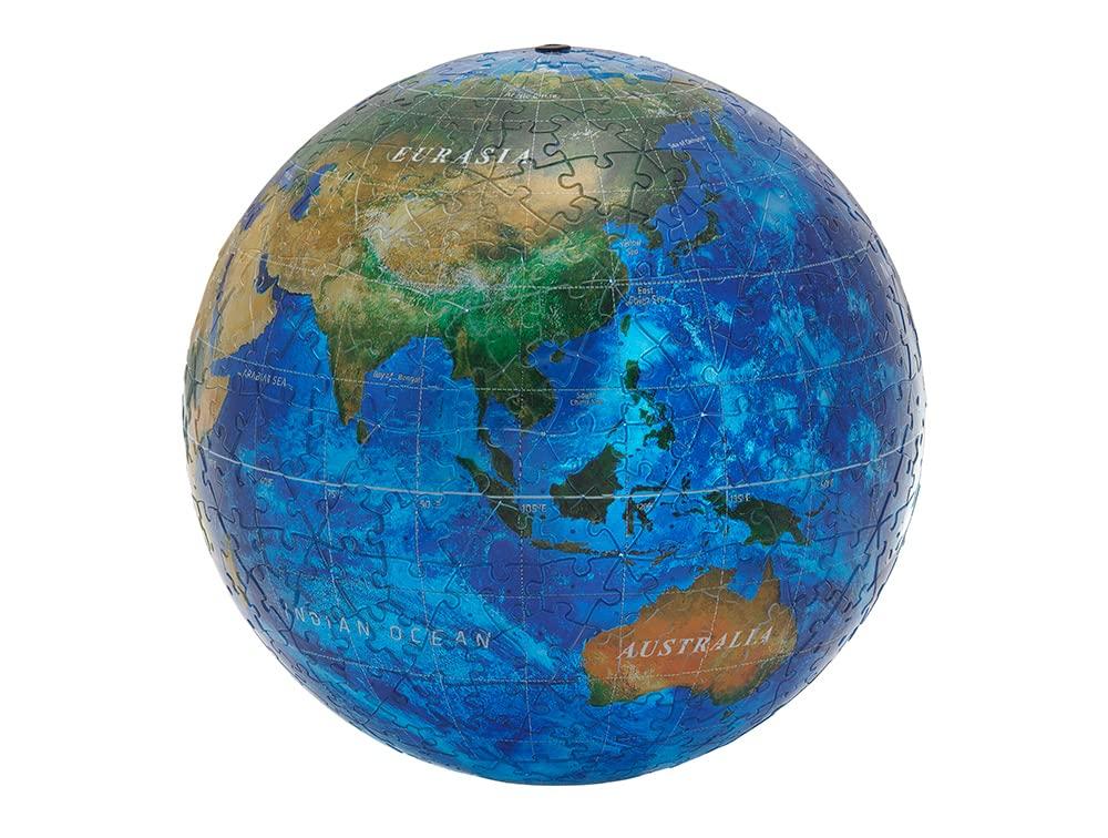 Yanoman 540-Piece Jigsaw Puzzle, 3D Spherical Puzzle, Blue Earth Aqua (Approx. 22.9cm Diameter), 2054-111, Includes Piece Request Postcard, Base, and