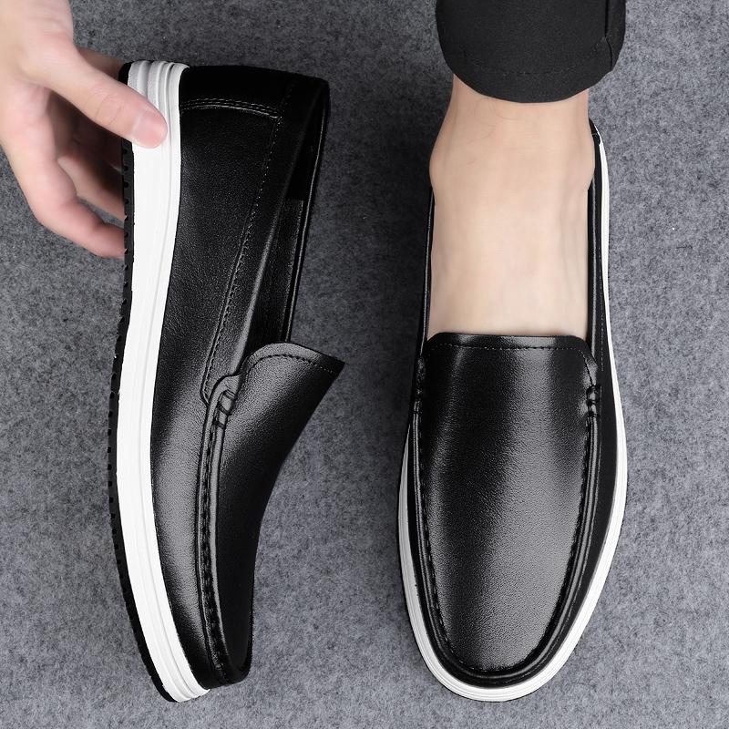 Four Seasons Retro English Style Men's First Layer Leather Crocodile Pattern Flats Shoes Fashionable Business Shoes
