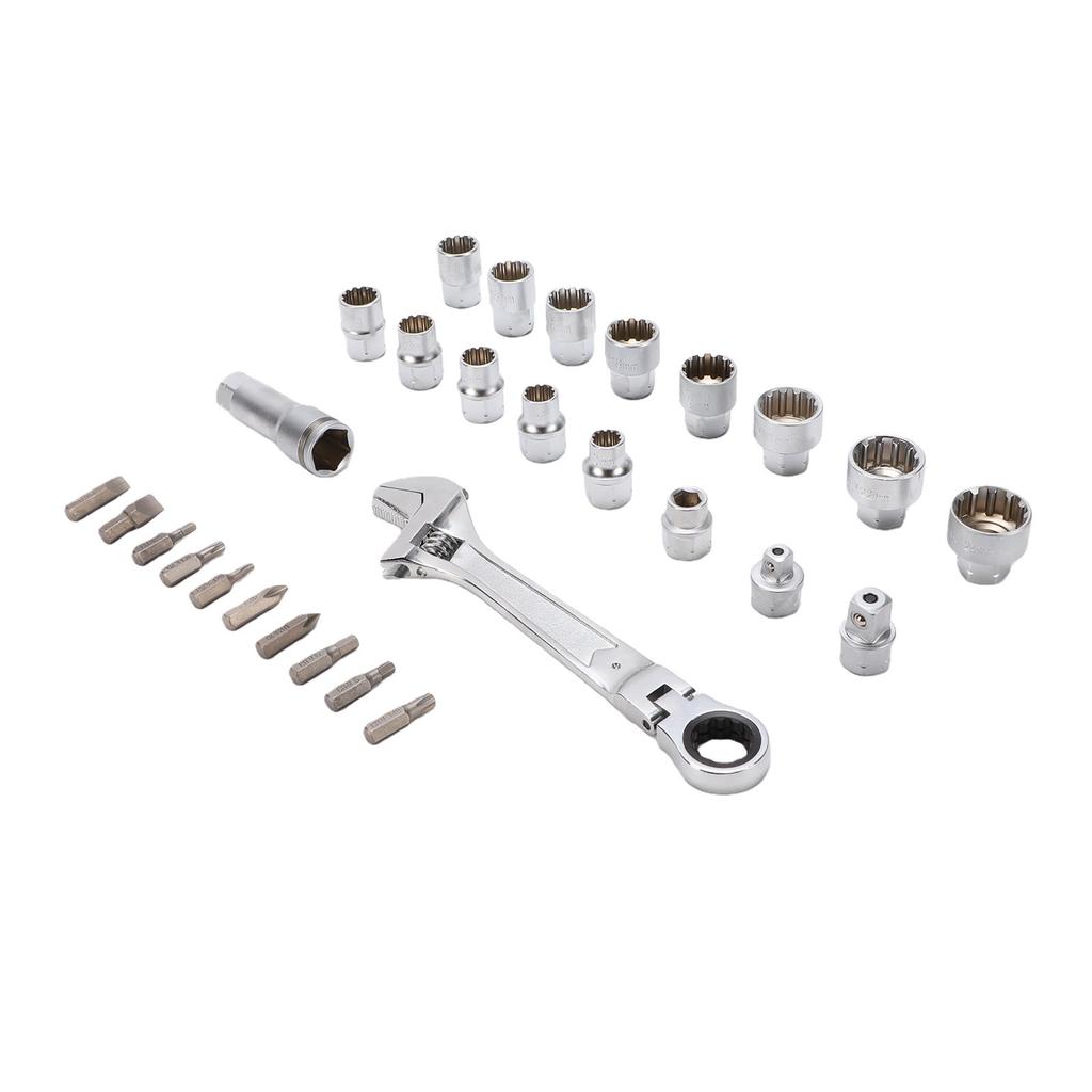Pass Through Socket Set 3 8 1 2 Inch Drive Sockets 72 Tooth Reversible Wrench Tool Kit for Hex Square Spline Socket