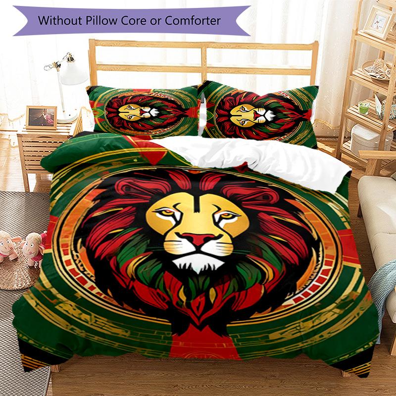 Rastafari Lion of Judah 3pcs Bedding Set Duvet Cover Closure Includes 1 Duvet Cover & 2 Pillowcases for All Seasons Bedroom Home Dorm Decor