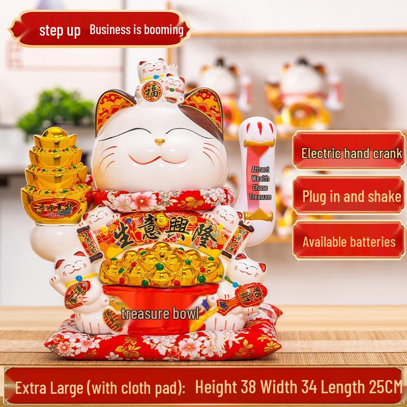 Large Waving Hand Lucky Cat Ornament - Cashier Desk Home Decor Gift