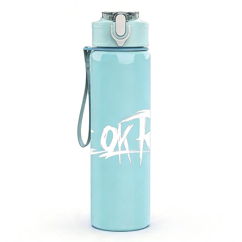 1PC Ghost Rock Band Text 750ml Color Plastic Sports Water Bottle Leakproof Flip Straw Lid Suitable for Sports Office Home Use