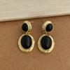 Vintage Oval Natural Stone Beads Tiger Eye Metal Dangle Drop Earrings For Women Real Gold Plated Copper Casual Jewelry