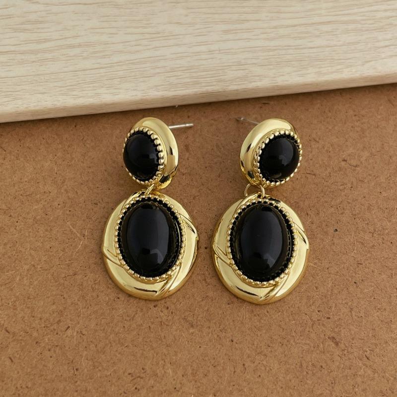Vintage Oval Natural Stone Beads Tiger Eye Metal Dangle Drop Earrings For Women Real Gold Plated Copper Casual Jewelry