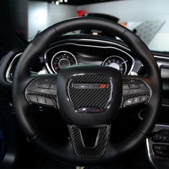 5x Carbon Fiber Steering Wheel Cover Trim for Dodge Challenger Charger 2015-