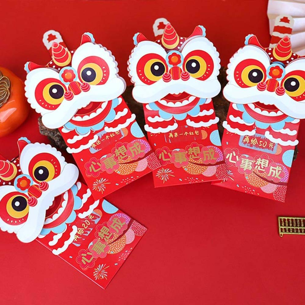 6pcs Traditional Scratch Card Money Bag Hongbao Red Pocket  Lunar New Year Gifts