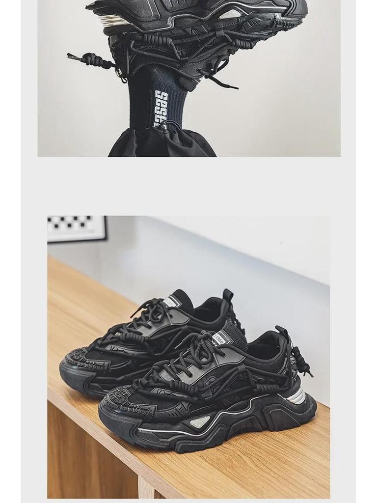 Men's Solid Color Lace-Up Trendy Platform Sneakers for Outdoor Sports