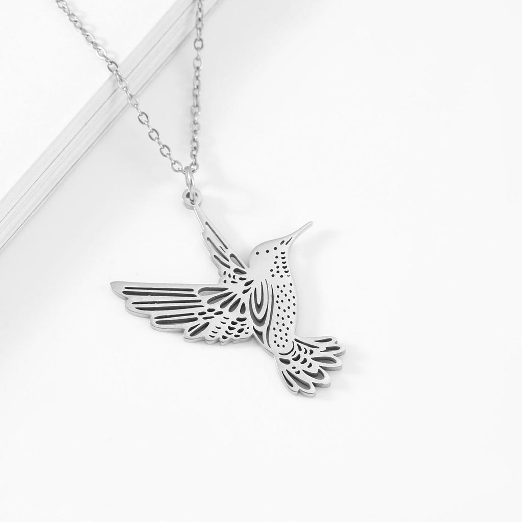 Little Bird Flying Necklace Polished Hollow Titanium Steel Pendant