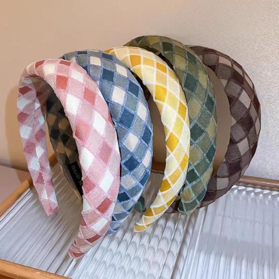 Women Headband Retro Plaid Pattern Thick Sponge Filling Soft Fabric Hair Hoop Fluffy Hairstyle Hair Accessory