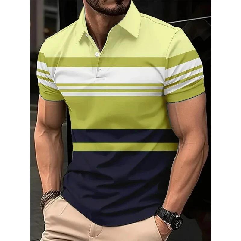 Men's Clothing Striped Polo T-shirt, Summer Short Sleeved 3D Printed