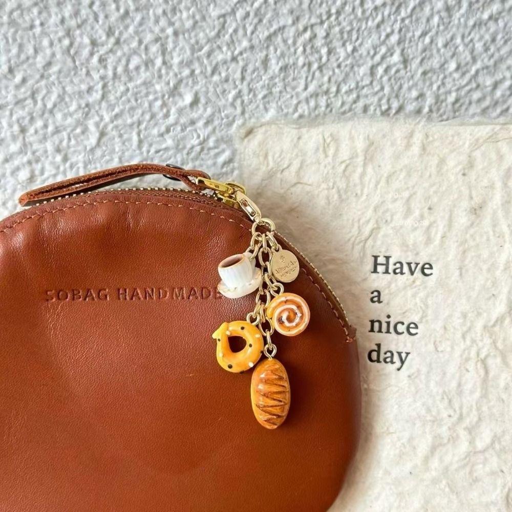 Bagel Cartoon Key Chains Alkali Bread Bag Pendant Portable Coffee Bread Keychain  Bag Pendant