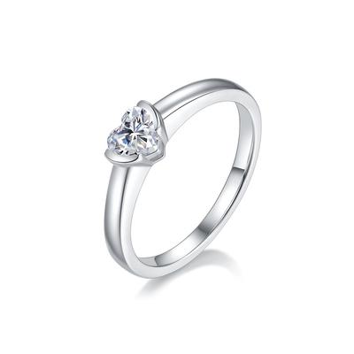 Small Fresh S925 Silver Inlaid Heart-Shaped Moissanite Ring Women'S Sterling Silver 0.5Ct Diamond Ring Love Ring