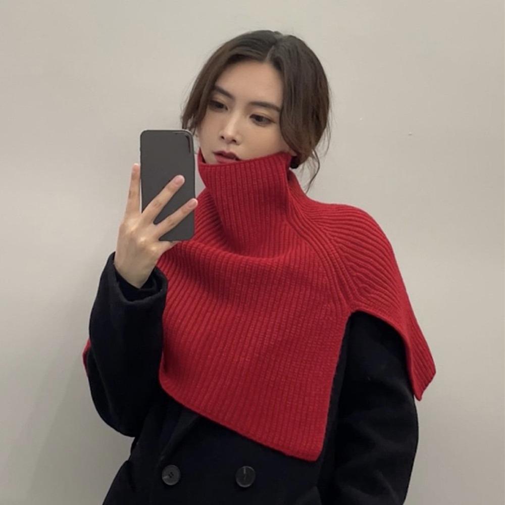 Warm Women Cape Pullover High Neck Scarf Elegant Knitted Shawl  Clothes Decoration Accessories