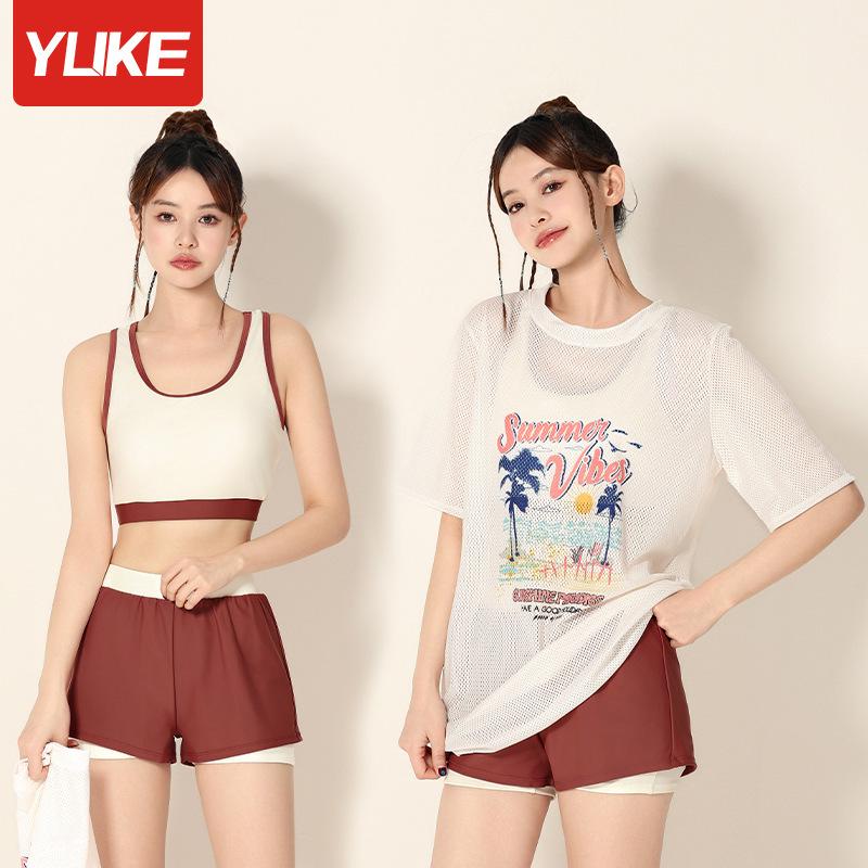 

Женский купальник большого размера из трех частей с контролем живота - Консервативный, стройнящий стиль для горячих источников M