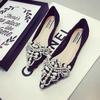 Fashion Beaded Pearl Rhinestone Flat Heel Autumn Large Size Women's Shoes Pointed Head Shallow Mouth Flat Sole Single Shoe