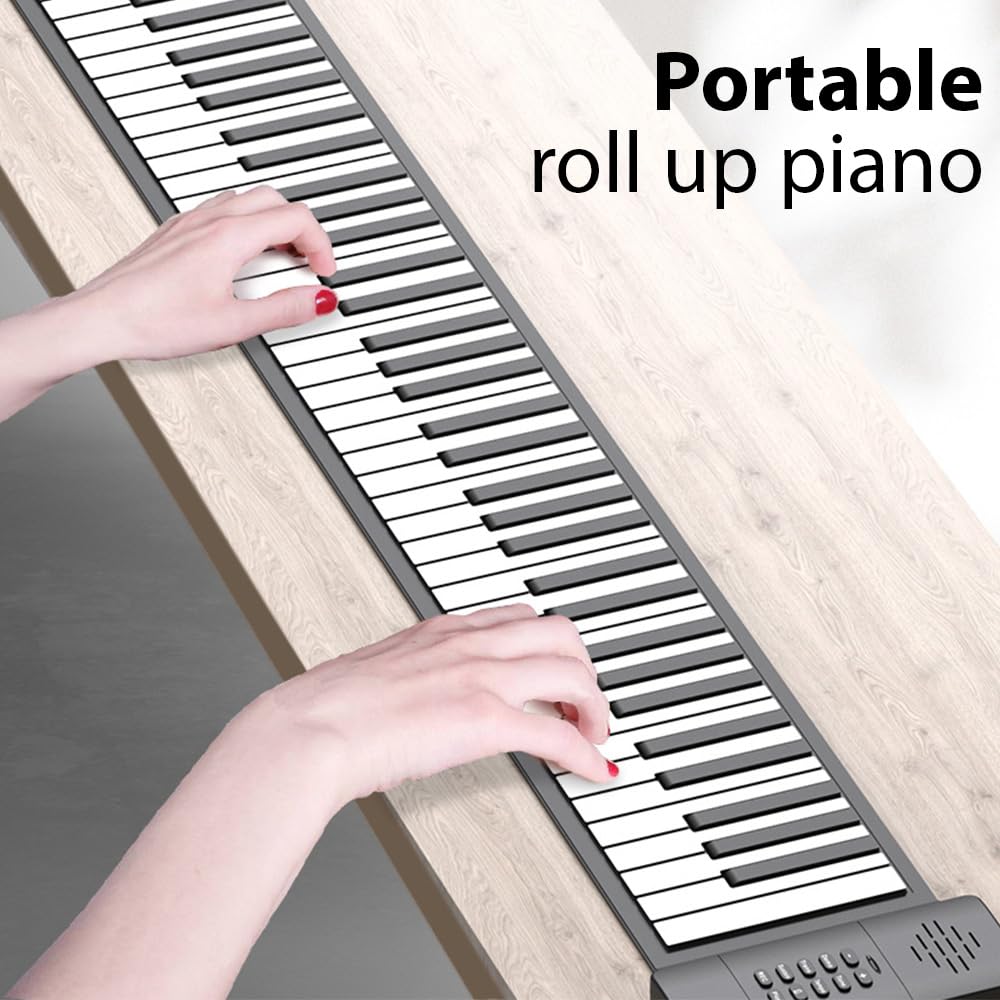 Btuty Electronic Hand Roll Silicone Folding Piano with No MIDI Travel Piano for Beginners Roll-Up Piano, 88-Key Piano, Built-in Speaker, Function,