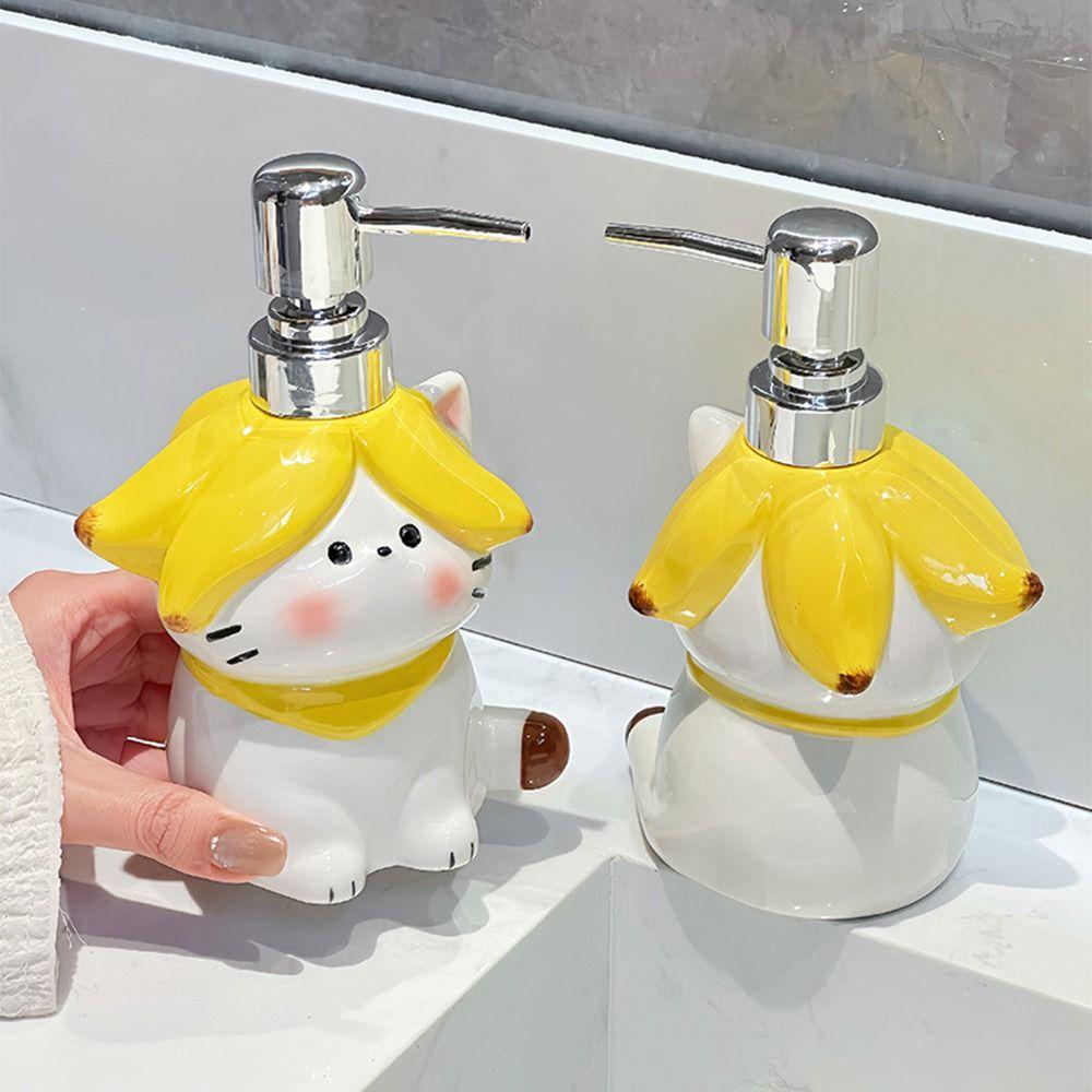 Cartoon Ceramic Soap Dispenser 370ml Cute Hand Soap Dispenser Banana Cat Lotion Bottle Shower Gel