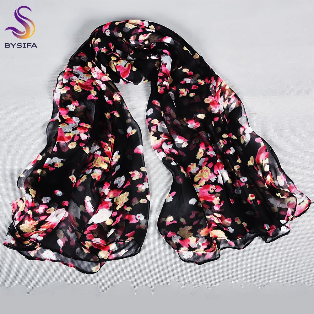 

BYSIFA|Spring Pink Red Silk Scarf Shawl Female Elegant Floral Style Long Silk Scarves Foulard Summer New Beach Shawl Scarf Hijab
