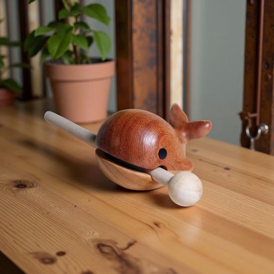 Whale Wooden Fish Toy With Mallet Stress Relief Animal Meditation Temple Block