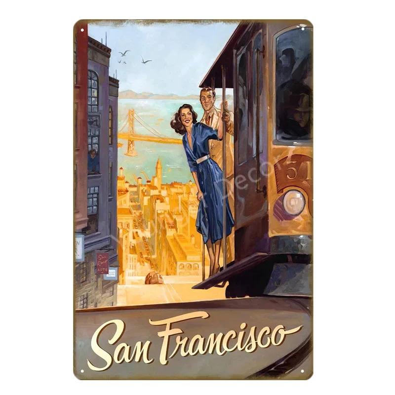 Vintage American Cities Travel Metal Signs  New York Alaska Ohio Washington  Wall Decor Poster  Retro Home Decor Sticker Paintin