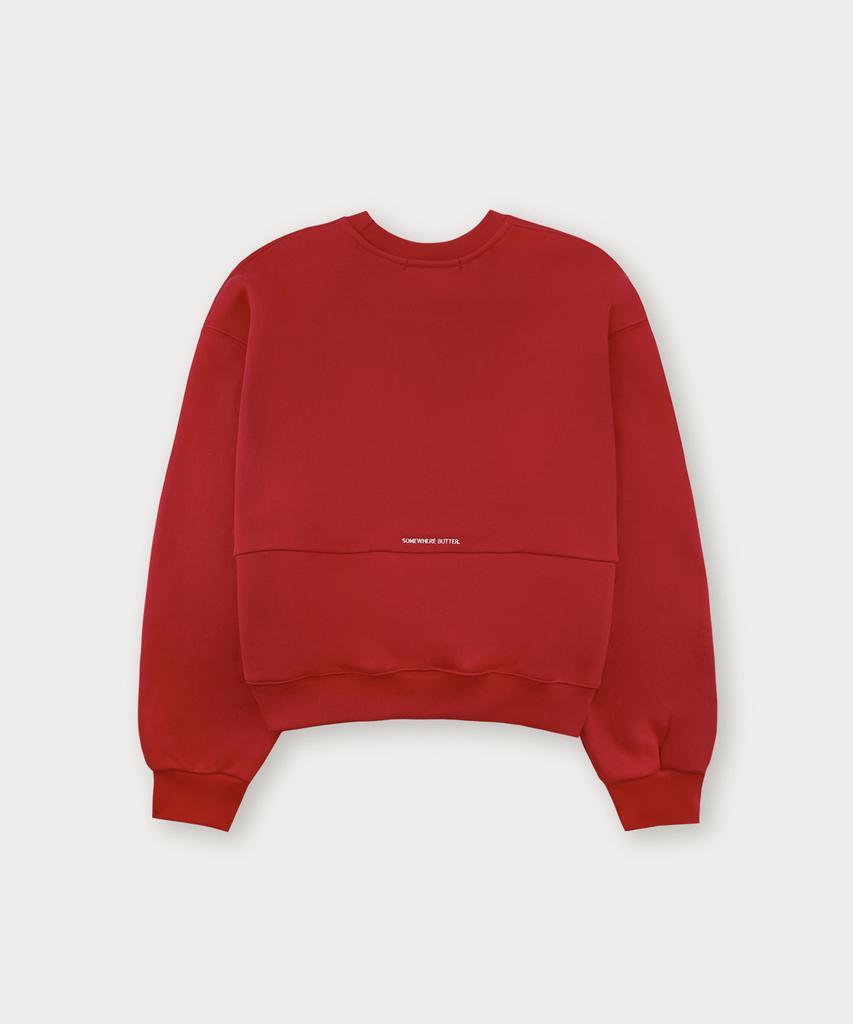 Sseomweeobeoteo Denim Wave Logo Sweatshirt - Red