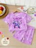Girls K-POP Pajama Set, Purple Star Print Soft Tight Fit Short Sleeve T-Shirt & Shorts Sleepwear for 4-7 Years