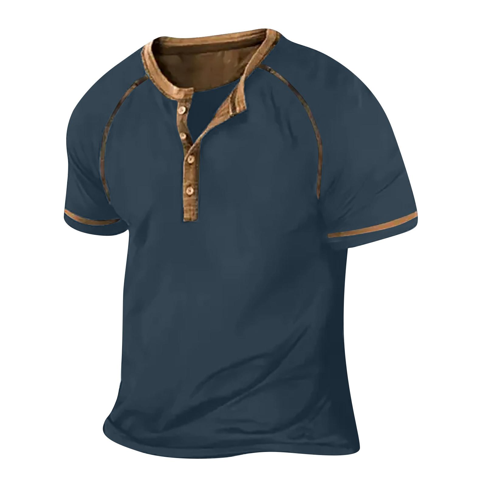 

Винтажная летняя мужская футболка, уличная одежда, 3 пуговицы, свободная одежда, футболка с коротким рукавом и принтом XL синий