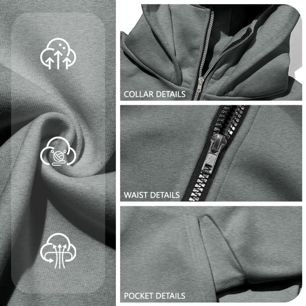 Schlichtes Design Kapuzen-Reißverschluss-Doppelkapuzen-Sweatshirt für Männer Frauen Herbst Winter Ins Style Partnerlook