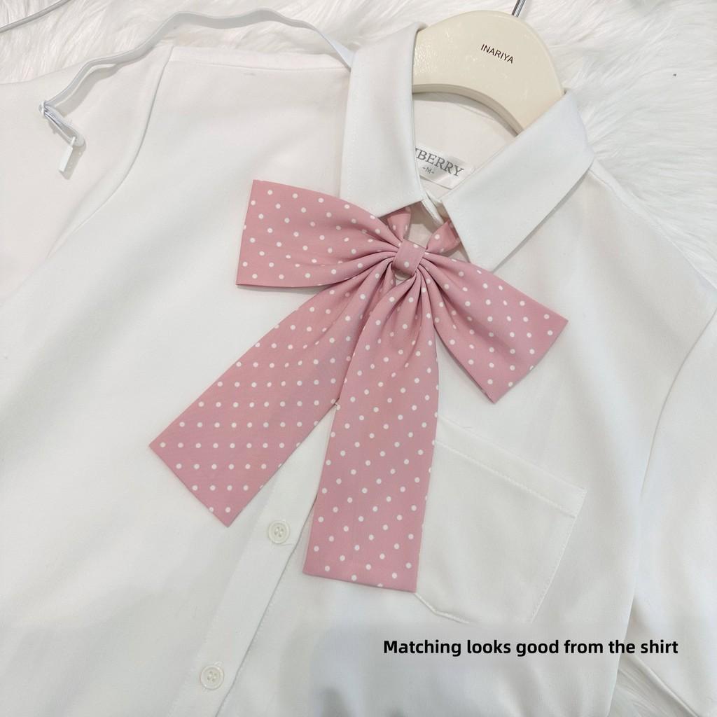 Polka Dot Long Handle Bow Tie Jk Uniform Accessory With Woven Fabric For Daily Wear