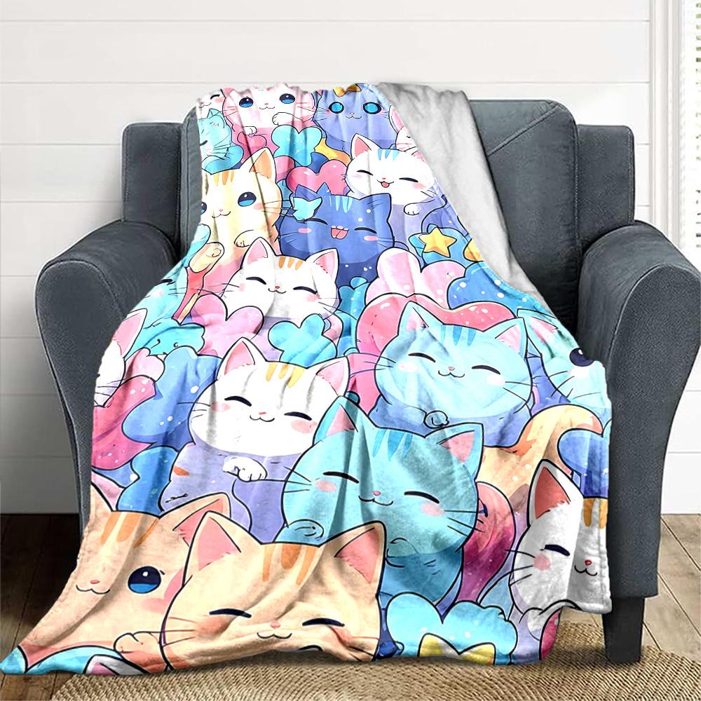 1pc Cats Pastel Lightweight Flannel Blanket, Comfortable and Warm Blanket, for Office and Camping Sofa Bed, Livingroom145