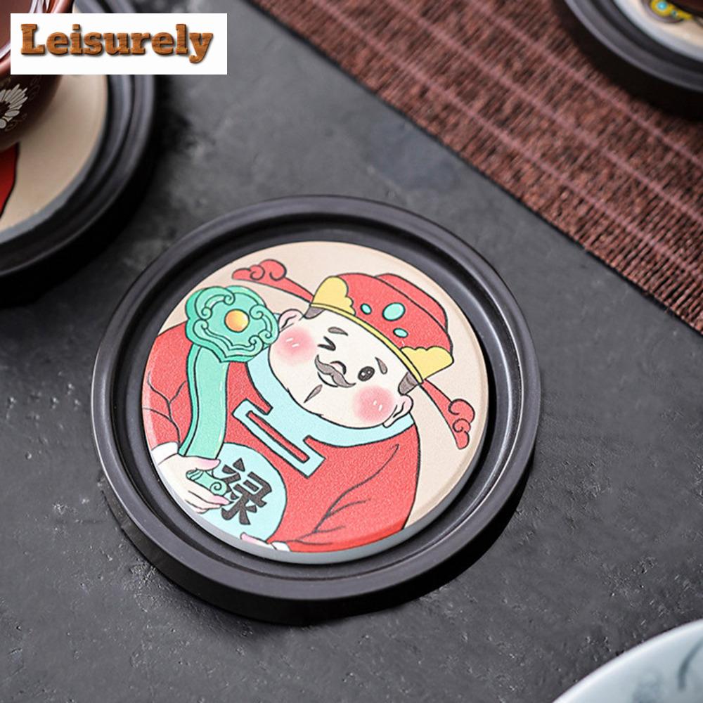 Chinesischer Stil Fulu Reichtumsgott Wasserabsorbierende Untersetzer Boutique Matten für Kaffeetassen Hitzeschutz-Tischsets Teegeschirr Verzierungen
