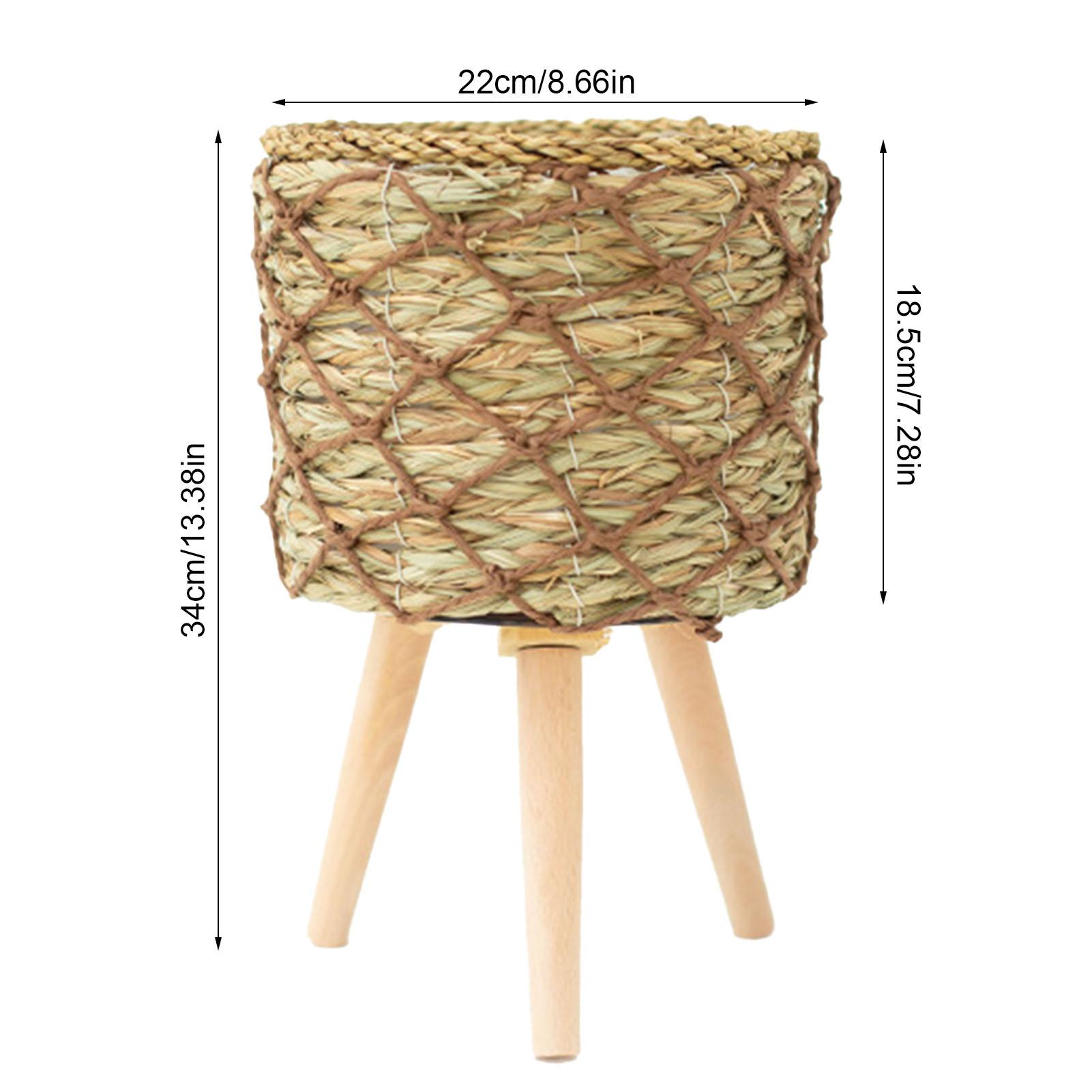 

Woven Plant Stand With Legs Elevated Plant Stand With Plant Basket Wooden Round Table Handmade Plant Pot Holder For Flower Pots