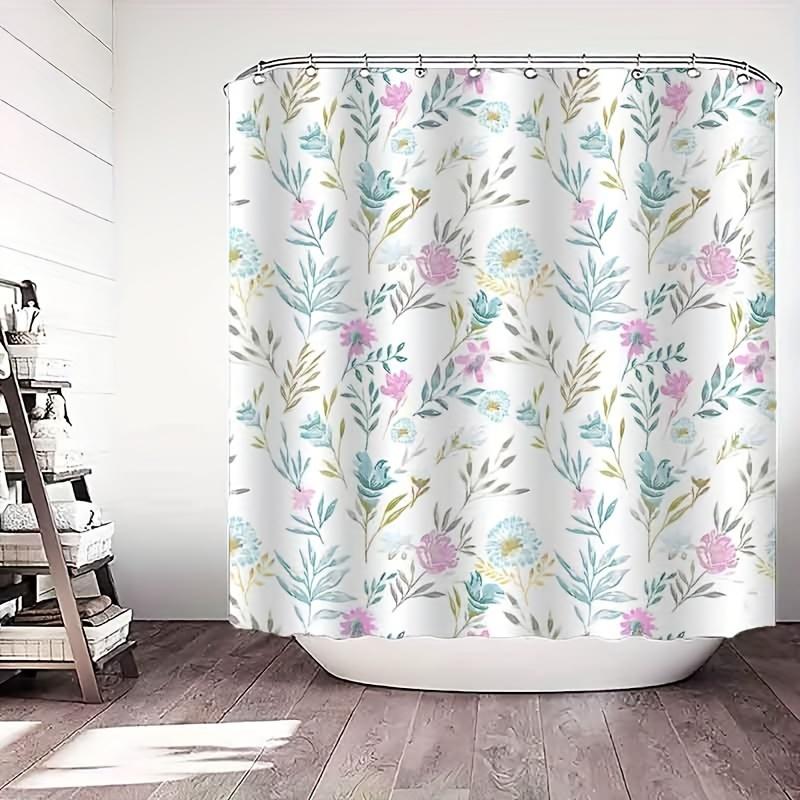Blue Dandelion Shower Curtain, Elegant & Anti-Fog, Machine Washable Polyester, Pink & Yellow Accents,Modern Bath Decor