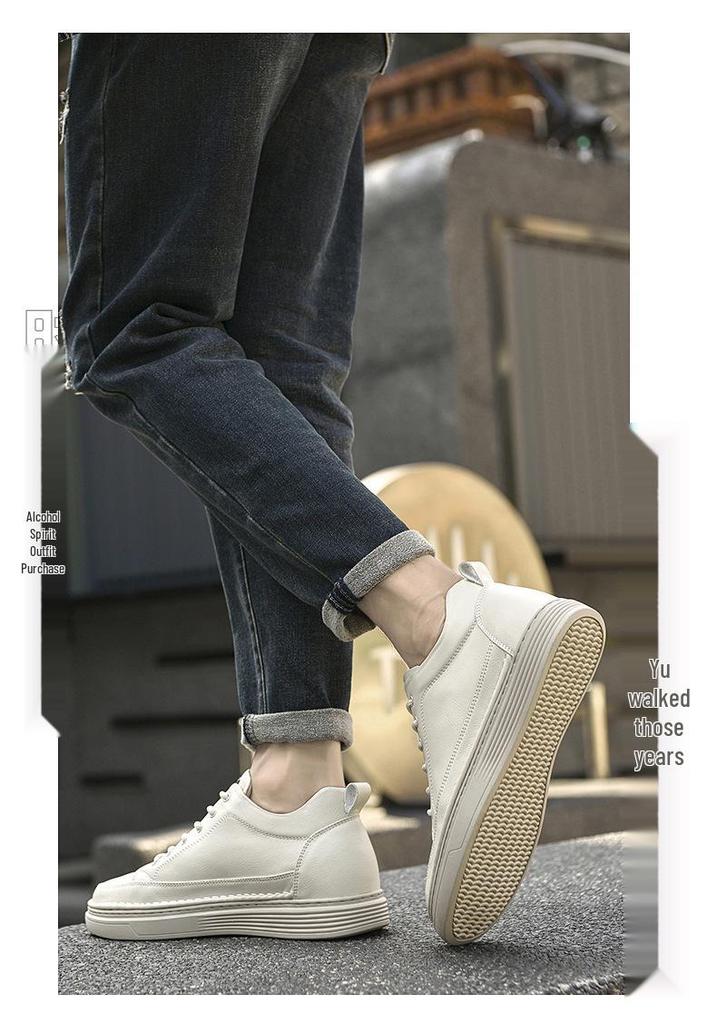 Men's Retro High-Top Shoes with Invisible 6CM Lift - Casual Autumn Trendy Mid-Top Board Sneakers