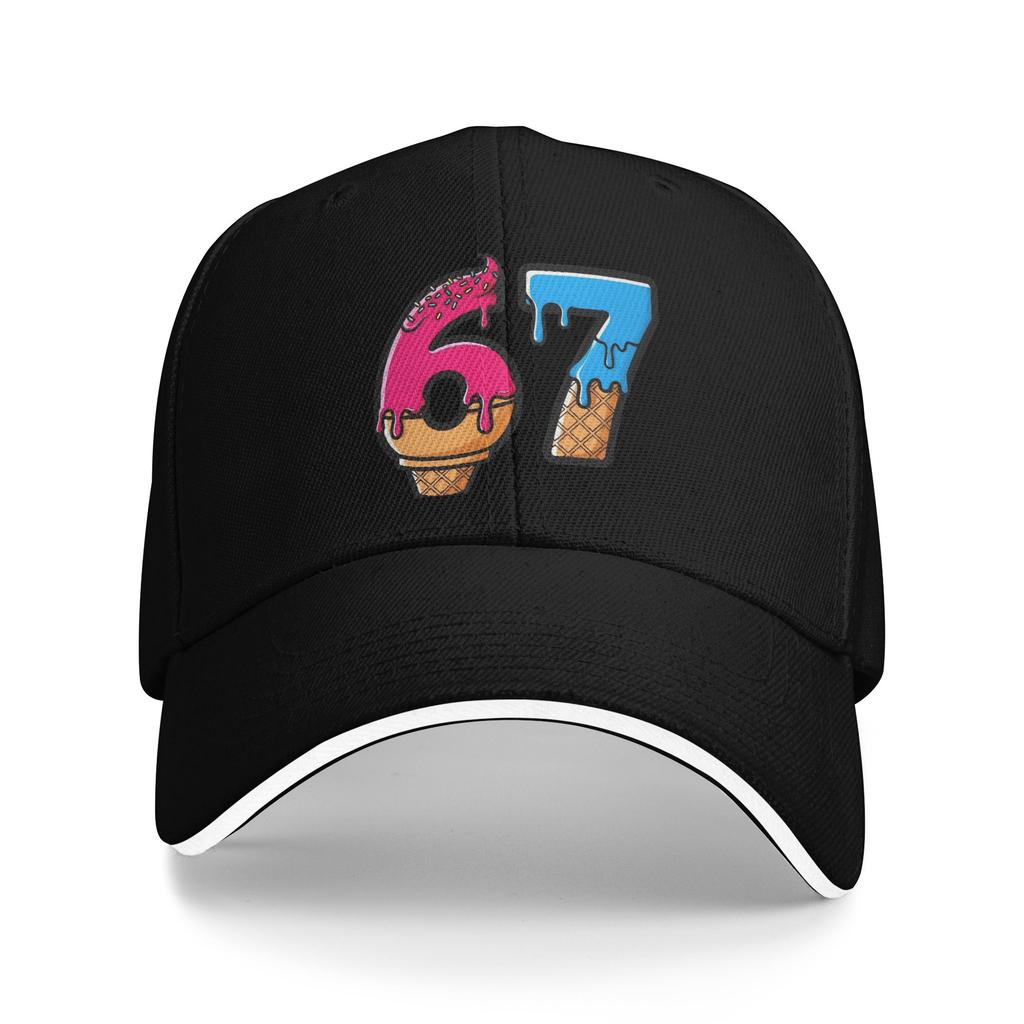 Summer Casual Baseball Cap Ice Cream Numbers 67 Design Outdoor Gym Hip Hop Hats For Unisex Sun Visor Cool Snapback Cap