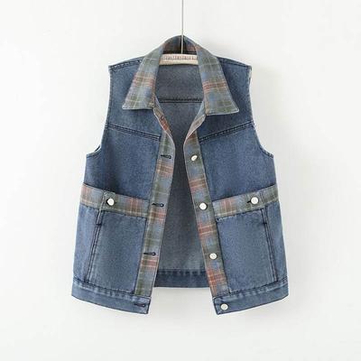 Gilet pour femme Hauts sans manches en coton Gilet en jean Oversize Décontracté Manteau sans manches Boutons Débardeur Gilet