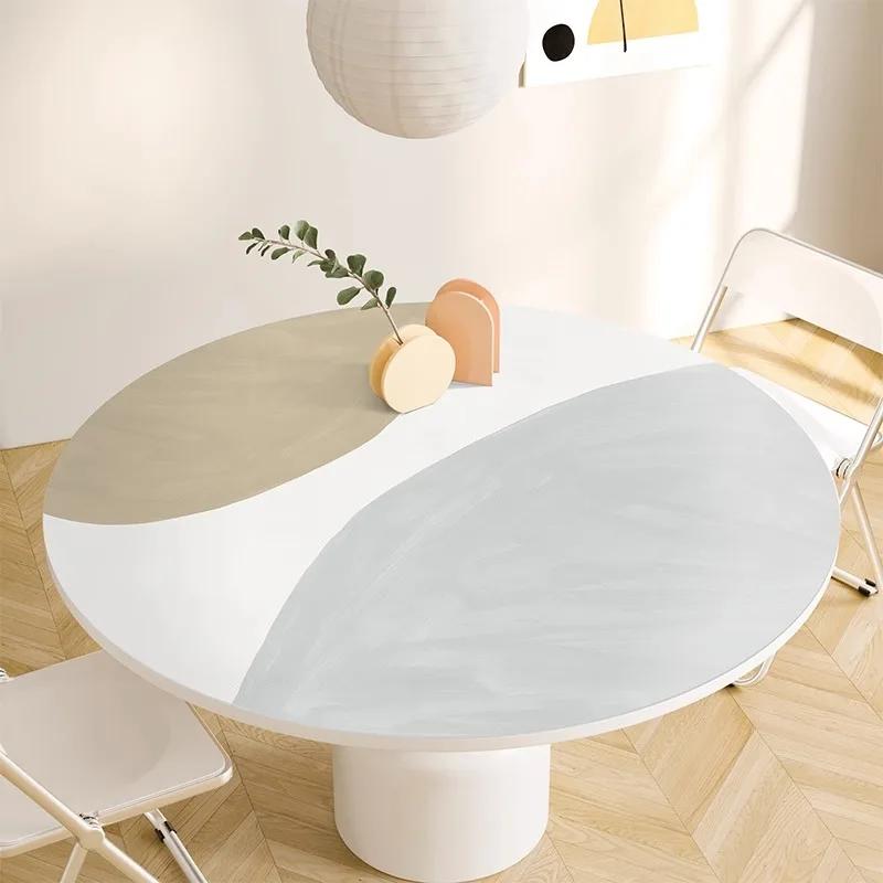 Nappe ronde en PVC imperméable et résistante à l'huile, tapis de table à manger, style minimaliste japonais, décoration de la maison, tapis de bureau anti-brûlure