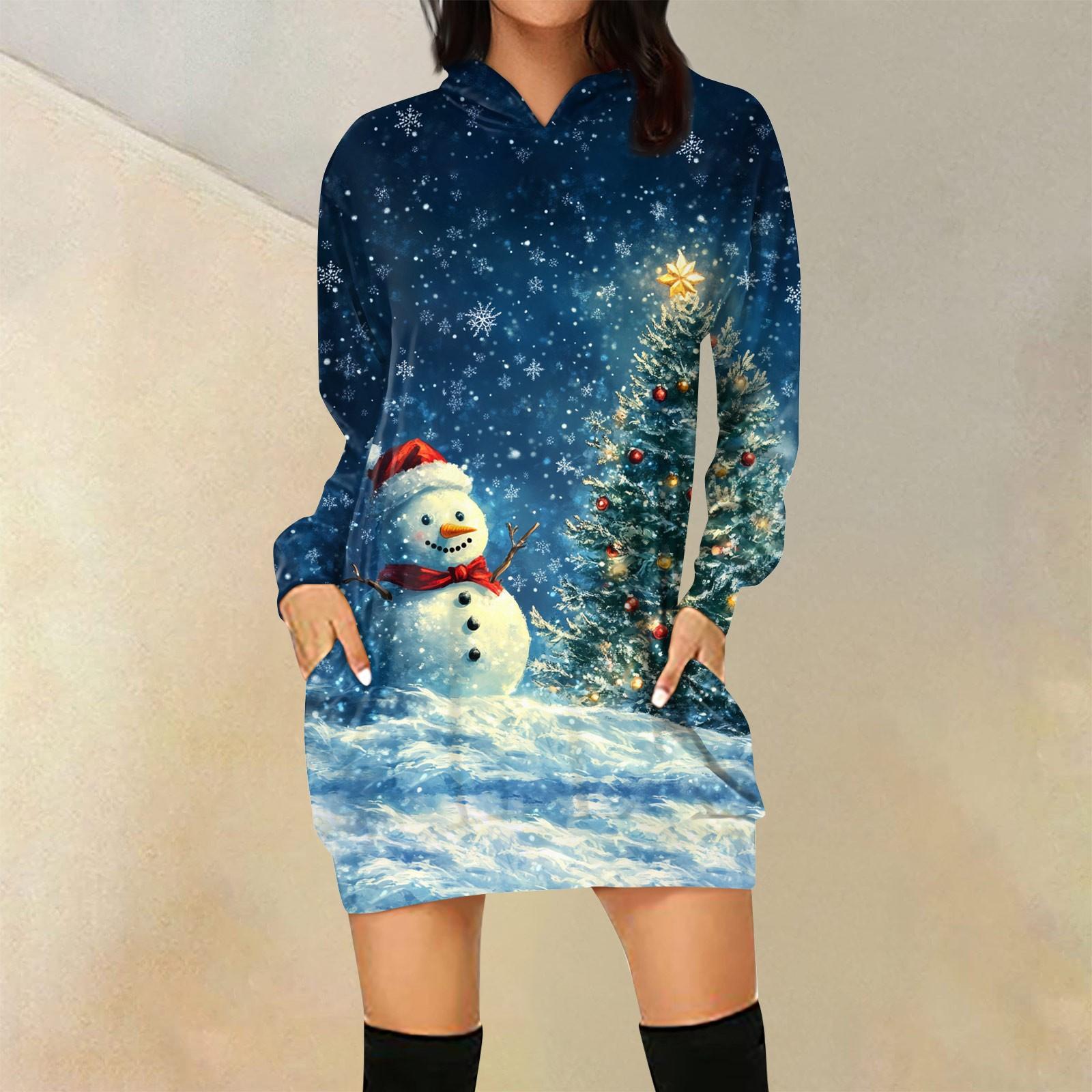 

Женская свободная повседневная толстовка с капюшоном и карманом с длинными рукавами с рождественским принтом, длинный топ M