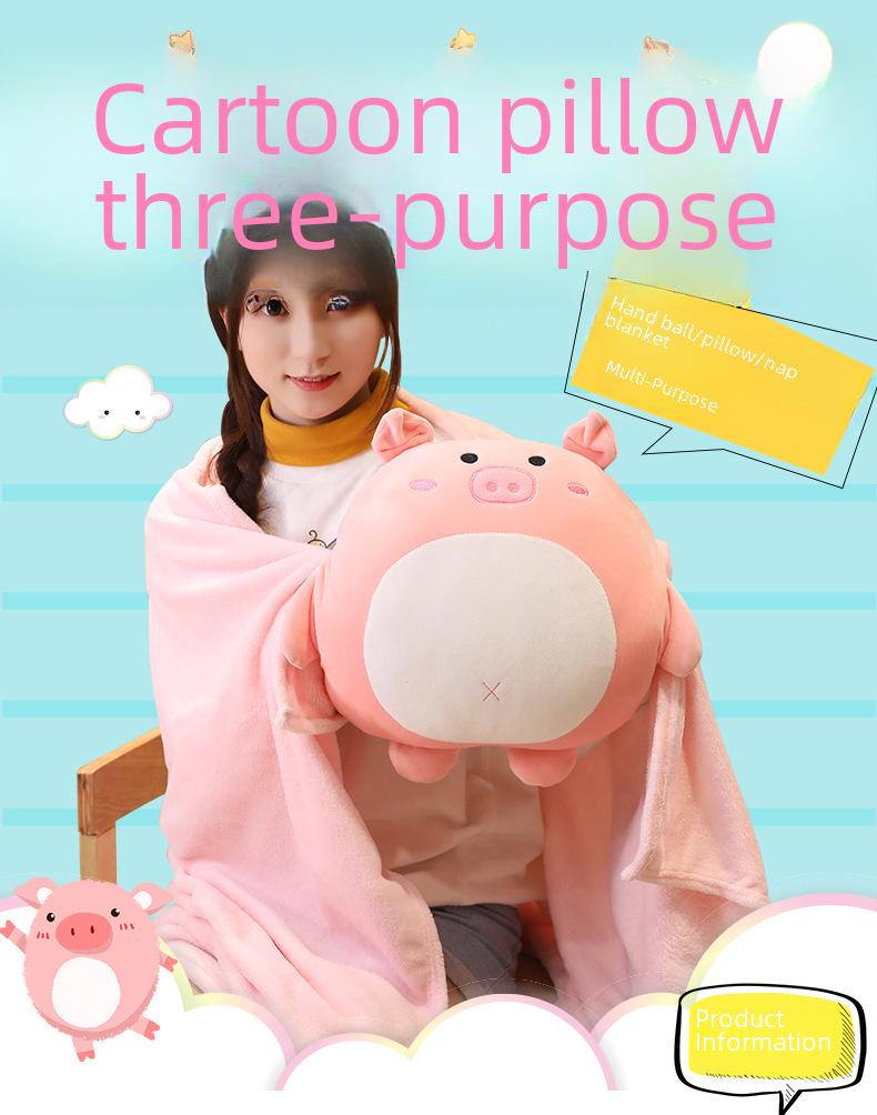 3-in-1 Car Cartoon Pillow Quilt: Dual-purpose Cushion & Blanket with Air Conditioning Blanket, Perfect for Office Naps