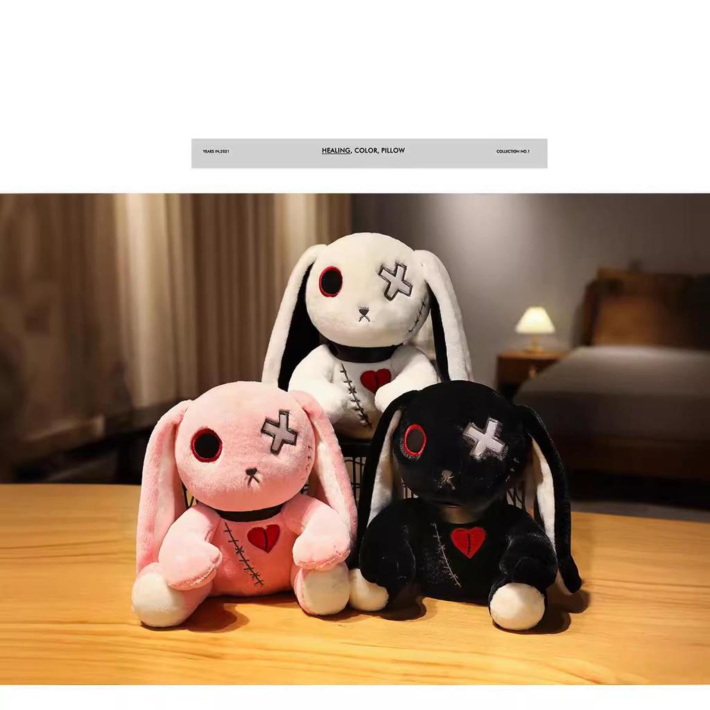 Dark Cartoon Style Reborn Rabbit Plush Pillow - Halloween/Birthday Gift Toy
