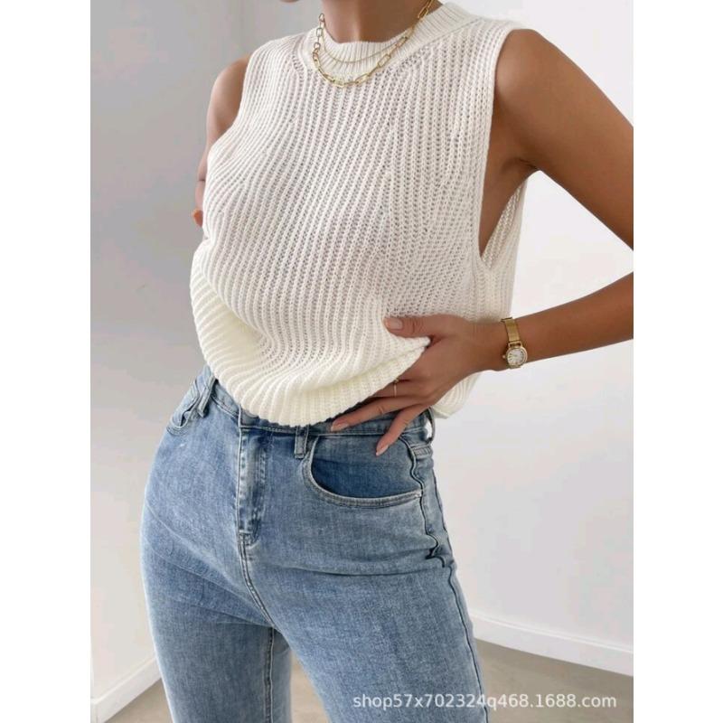 Elegant Slimming Solid Sleeveless Knit Vest Top For Women Summer