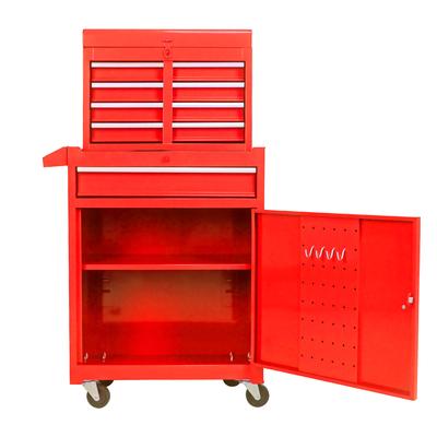 Rolling Toolbox with 5-drawer Cabinet, Adjustable Slide Rails and Removable Top Cover, Tool Storage Box for Garage and Workshop (Red)