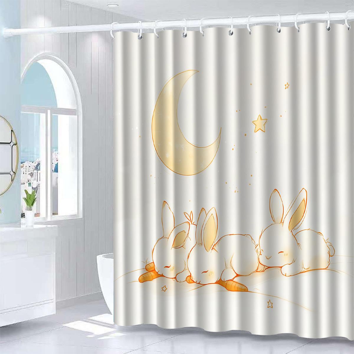 

Cozy Rabbit & Moon Design Shower Curtain - Soft Polyester, Includes Hooks, All-Season Bathroom Decor, , Artistic Home Accent W90xH180cm