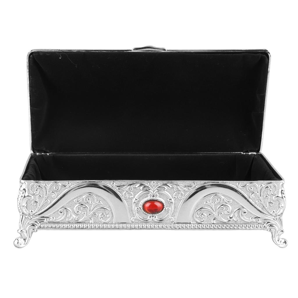 Vintage Metal Jewelry Box Rectangle Delicate Pattern Trinket Box with Soft for Rings Rrings