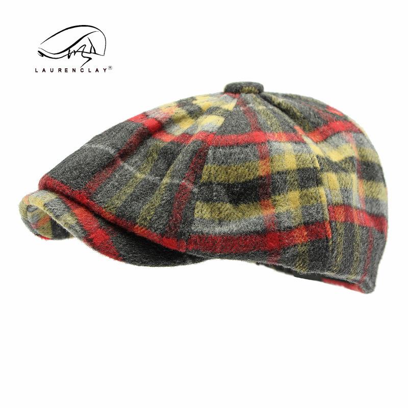 Hut Herren Woll Achtkantiger Hut Britisch Vintage Karomuster Kappe Vielseitig Malerhut Schiebermütze Damen