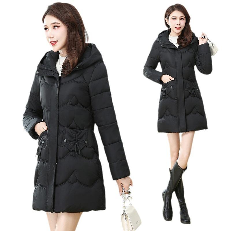 Down Cotton Jacket Women's Mid-length Model 2025 New Winter Korean Version Slim and Thickened Warm Hooded Jacket Cotton Jacket